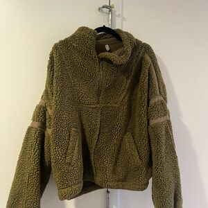 Cozy Olive Green Sherpa Jacket - FREE PEOPLE